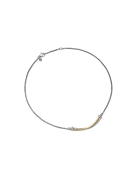 Crossover Bar Necklace in Sterling Silver with 18K Yellow Gold