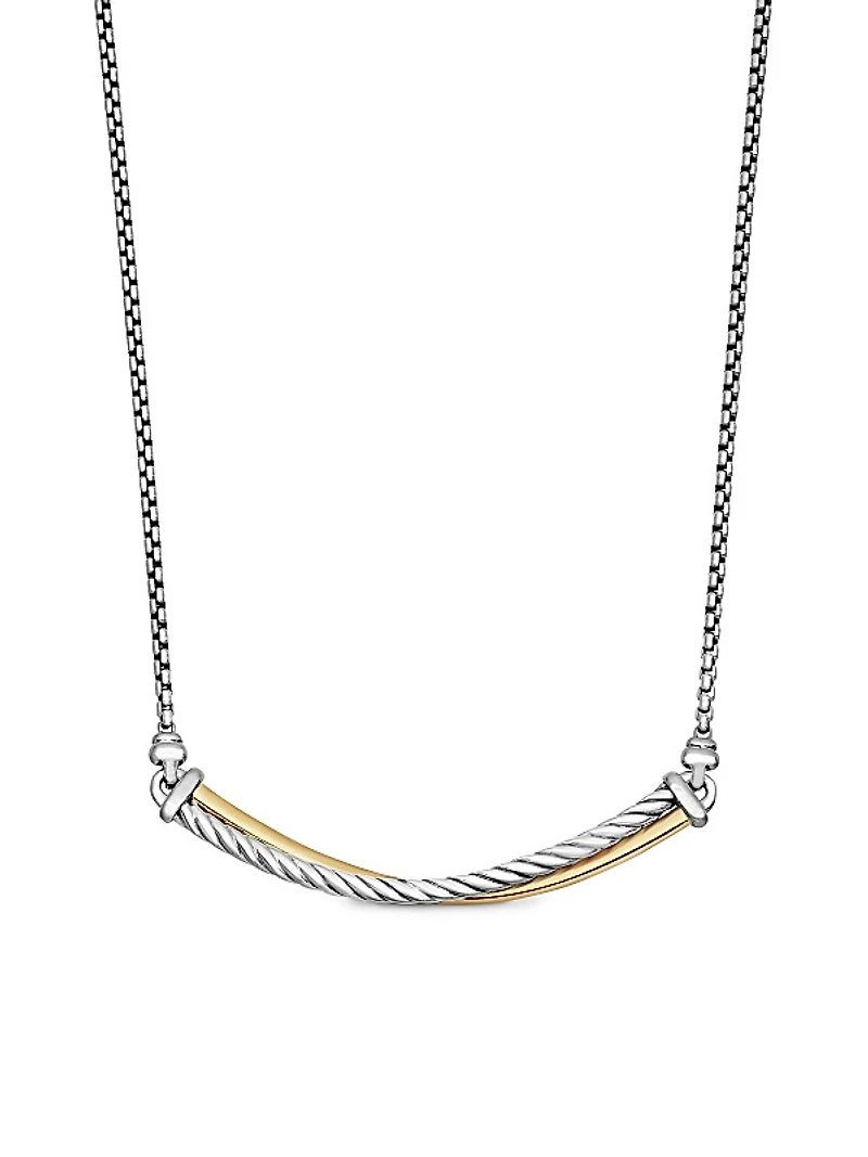 Crossover Bar Necklace in Sterling Silver with 18K Yellow Gold