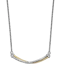 Crossover Bar Necklace in Sterling Silver with 18K Yellow Gold