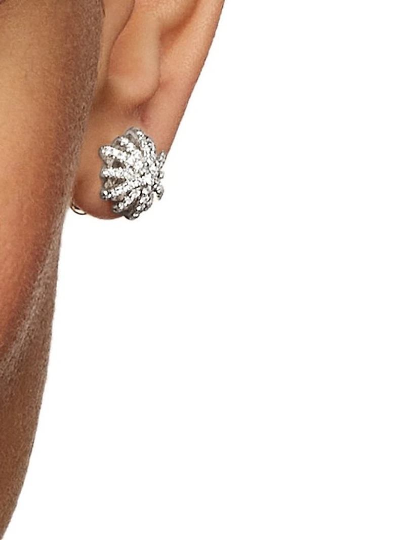 Crossover Stud Earrings in Sterling Silver with Diamonds, 11mm