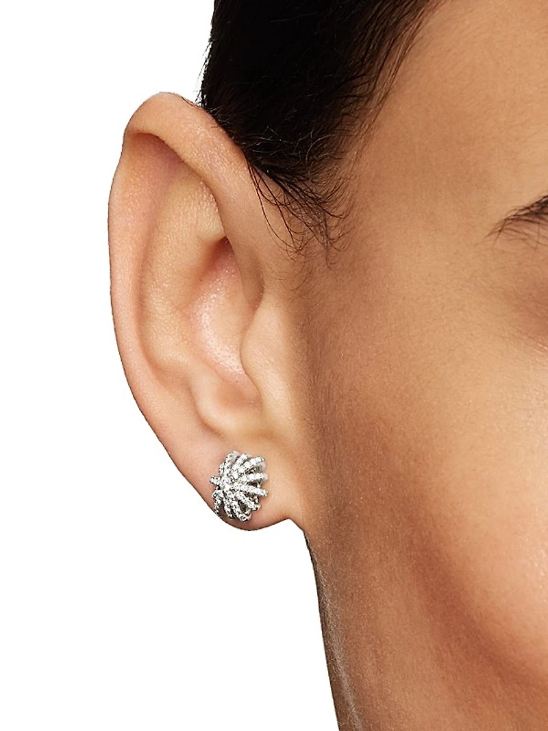 Crossover Stud Earrings in Sterling Silver with Diamonds, 11mm