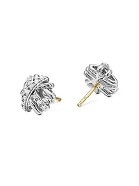 Crossover Stud Earrings in Sterling Silver with Diamonds, 11mm