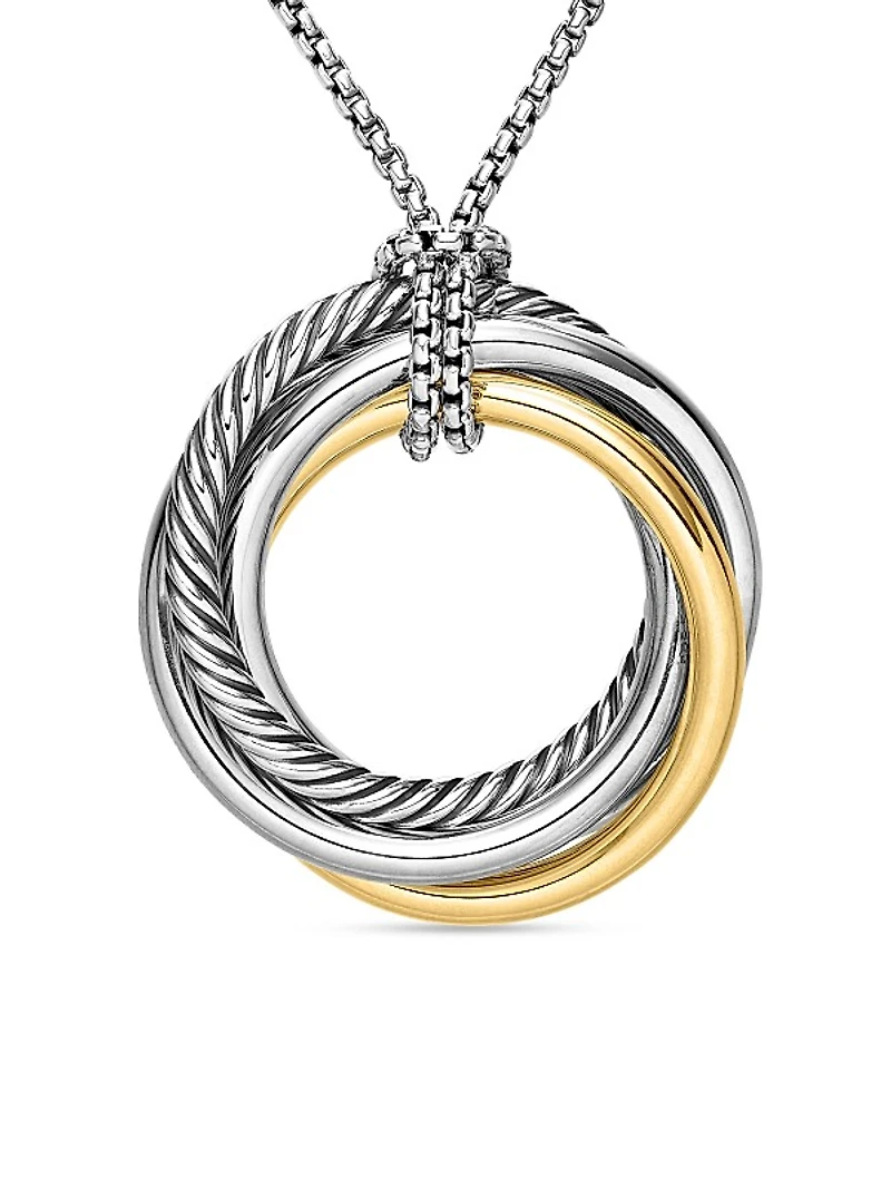 Crossover Pendant Necklace in Sterling Silver with 14K Yellow Gold, 37mm