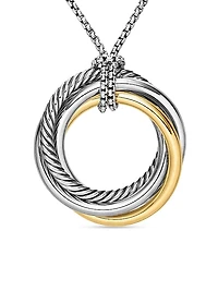 Crossover Pendant Necklace in Sterling Silver with 14K Yellow Gold, 37mm