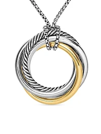 Crossover Pendant Necklace in Sterling Silver with 14K Yellow Gold, 37mm