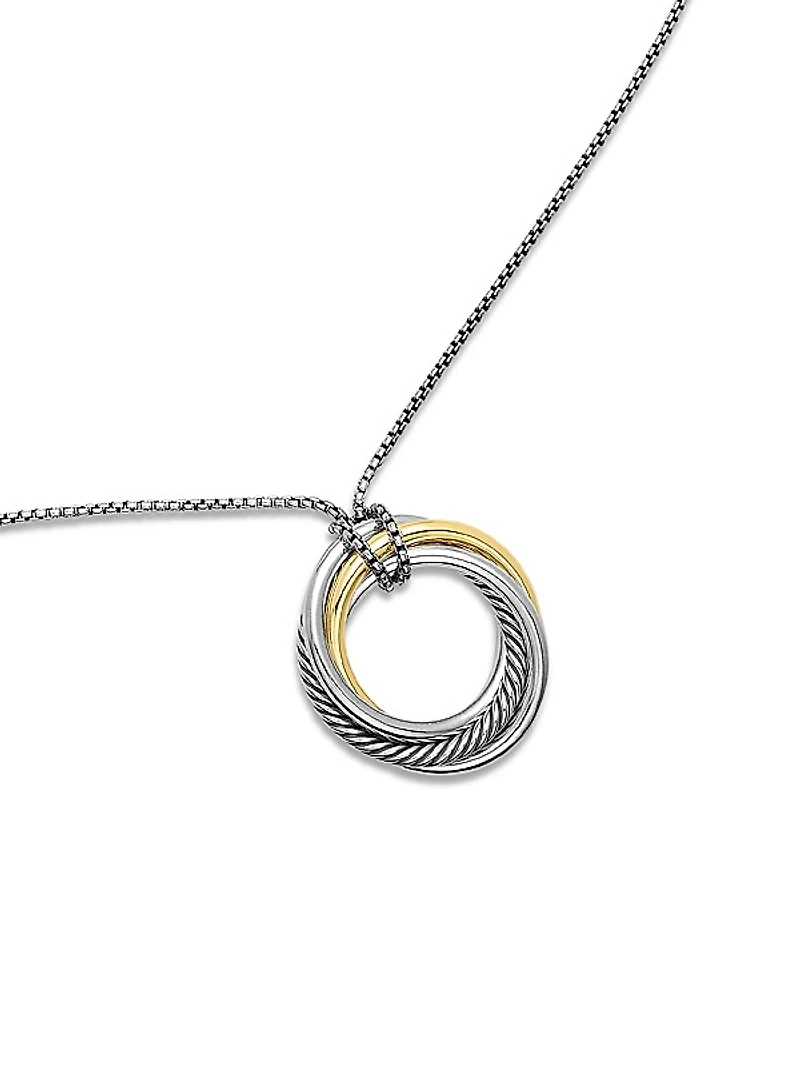 Crossover Pendant Necklace in Sterling Silver with 14K Yellow Gold, 37mm