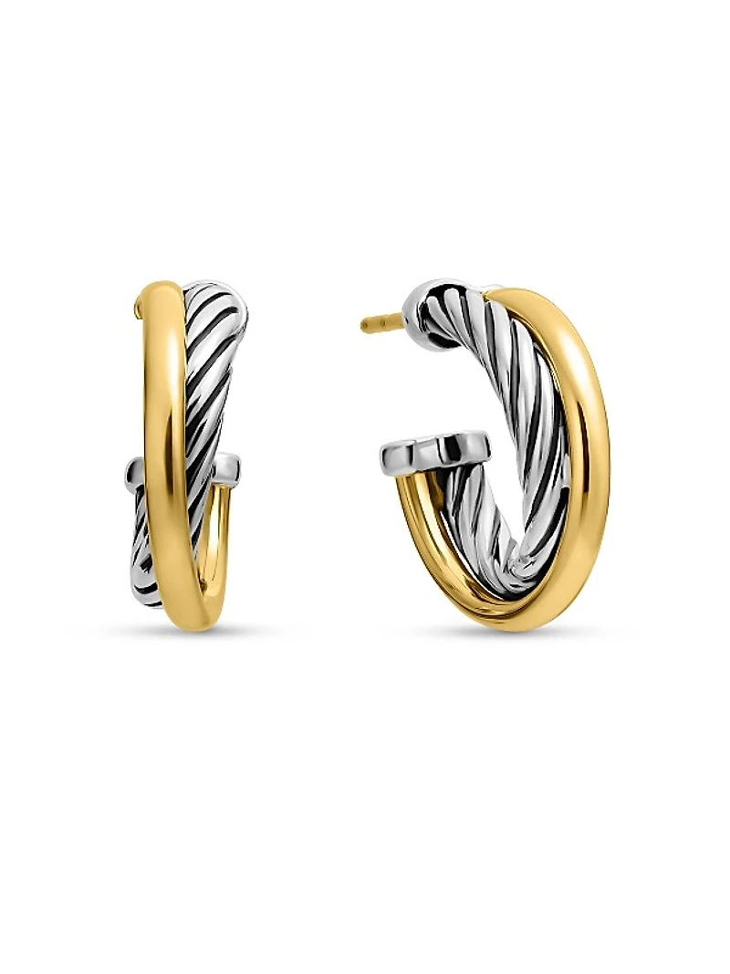 Crossover Hoop Earrings in Sterling Silver with 18K Yellow Gold, 17mm
