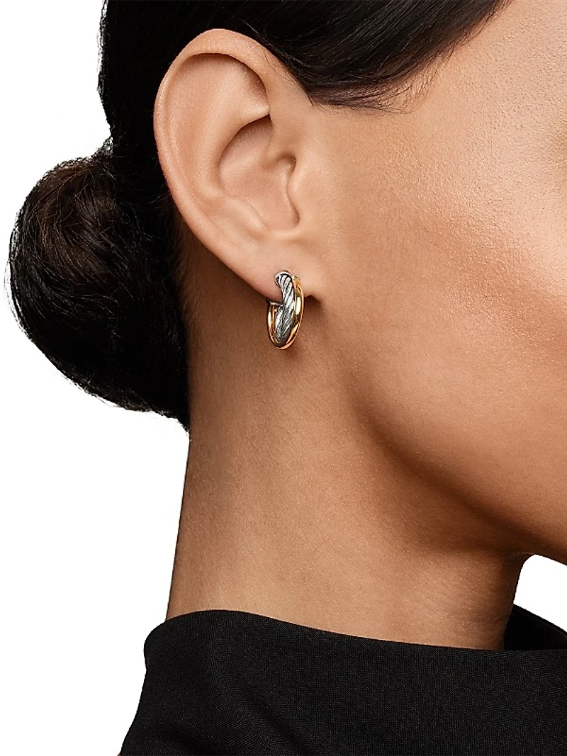 Crossover Hoop Earrings in Sterling Silver with 18K Yellow Gold, 17mm