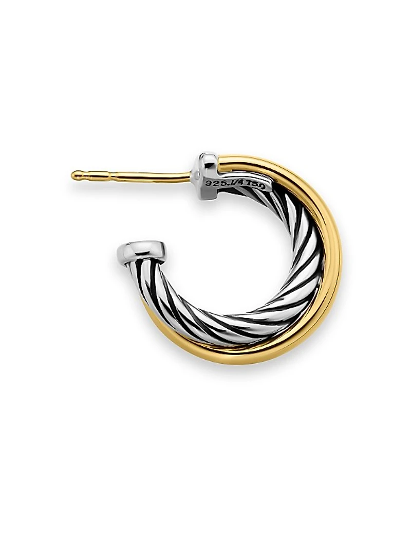 Crossover Hoop Earrings in Sterling Silver with 18K Yellow Gold, 17mm