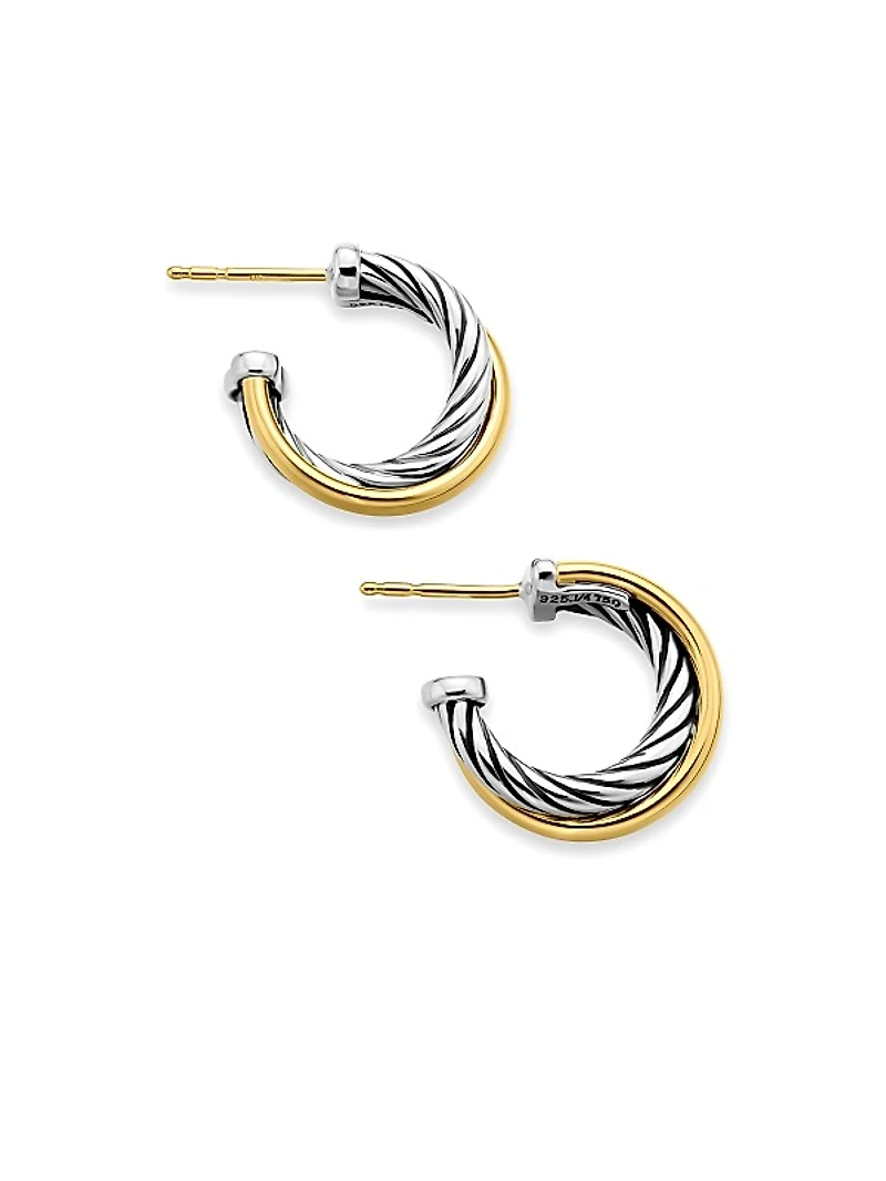 Crossover Hoop Earrings in Sterling Silver with 18K Yellow Gold, 17mm