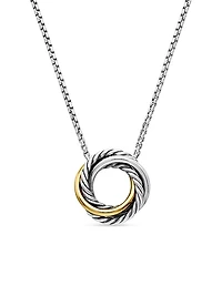 Crossover Pendant Necklace in Sterling Silver with 18K Yellow Gold, 14.5mm