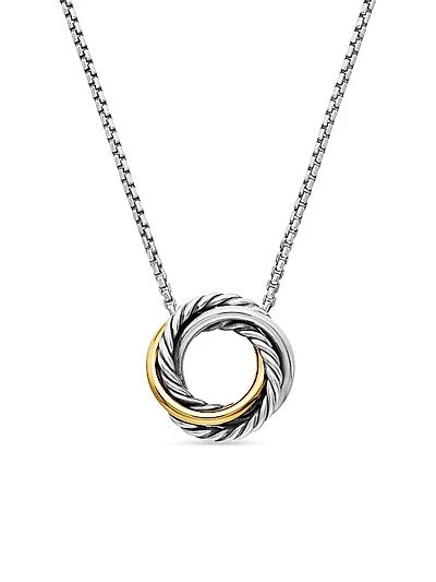 Crossover Pendant Necklace in Sterling Silver with 18K Yellow Gold, 14.5mm