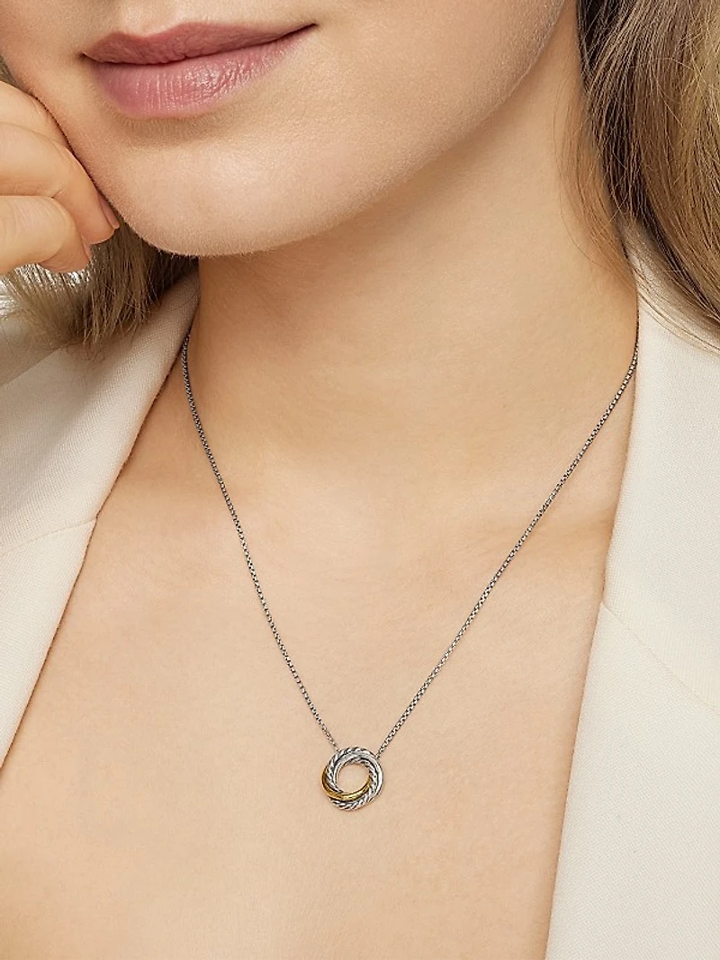 Crossover Pendant Necklace in Sterling Silver with 18K Yellow Gold, 14.5mm