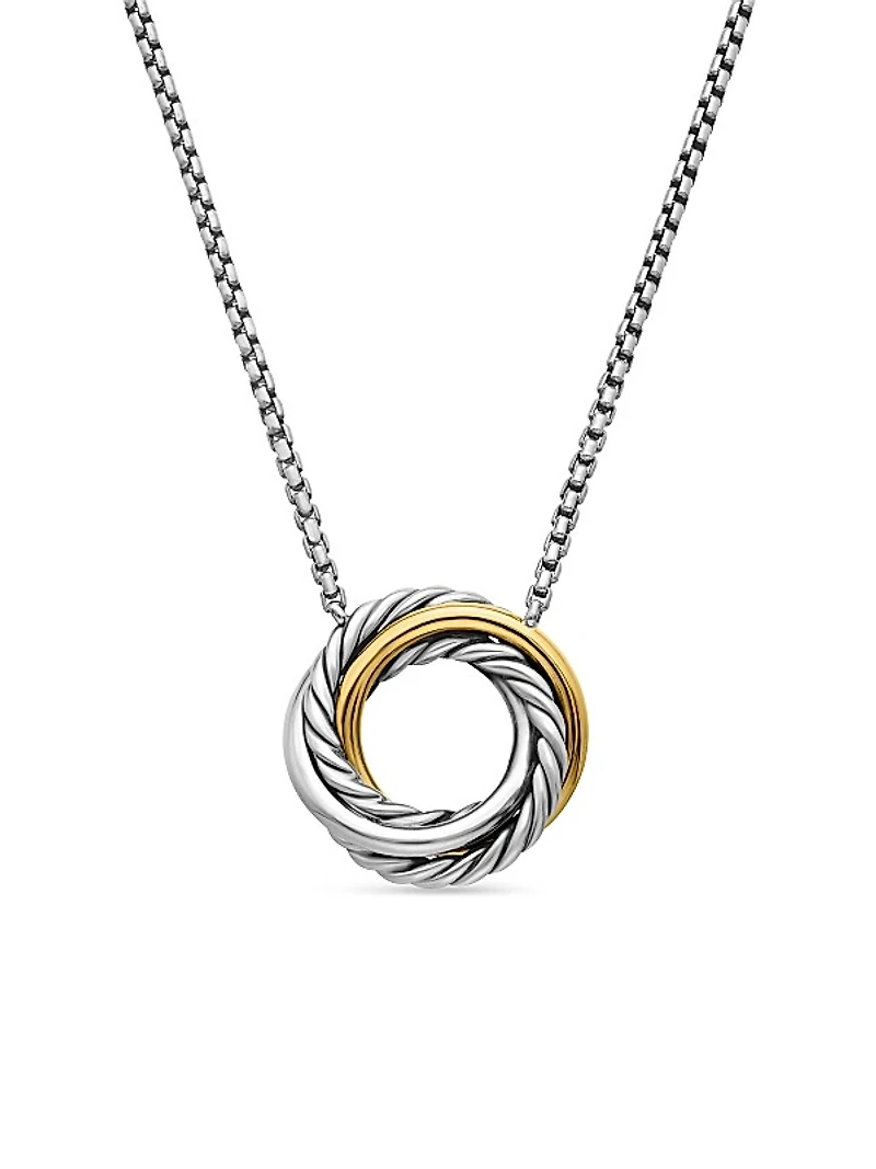Crossover Pendant Necklace in Sterling Silver with 18K Yellow Gold, 14.5mm