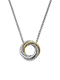 Crossover Pendant Necklace in Sterling Silver with 18K Yellow Gold, 14.5mm