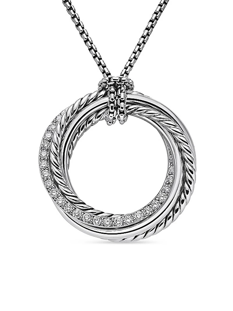 Crossover Pendant Necklace in Sterling Silver with Diamonds, 26mm