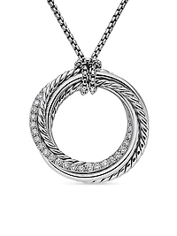 Crossover Pendant Necklace in Sterling Silver with Diamonds, 26mm