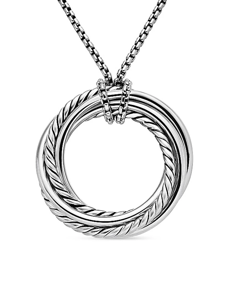 Crossover Pendant Necklace in Sterling Silver with Diamonds, 26mm