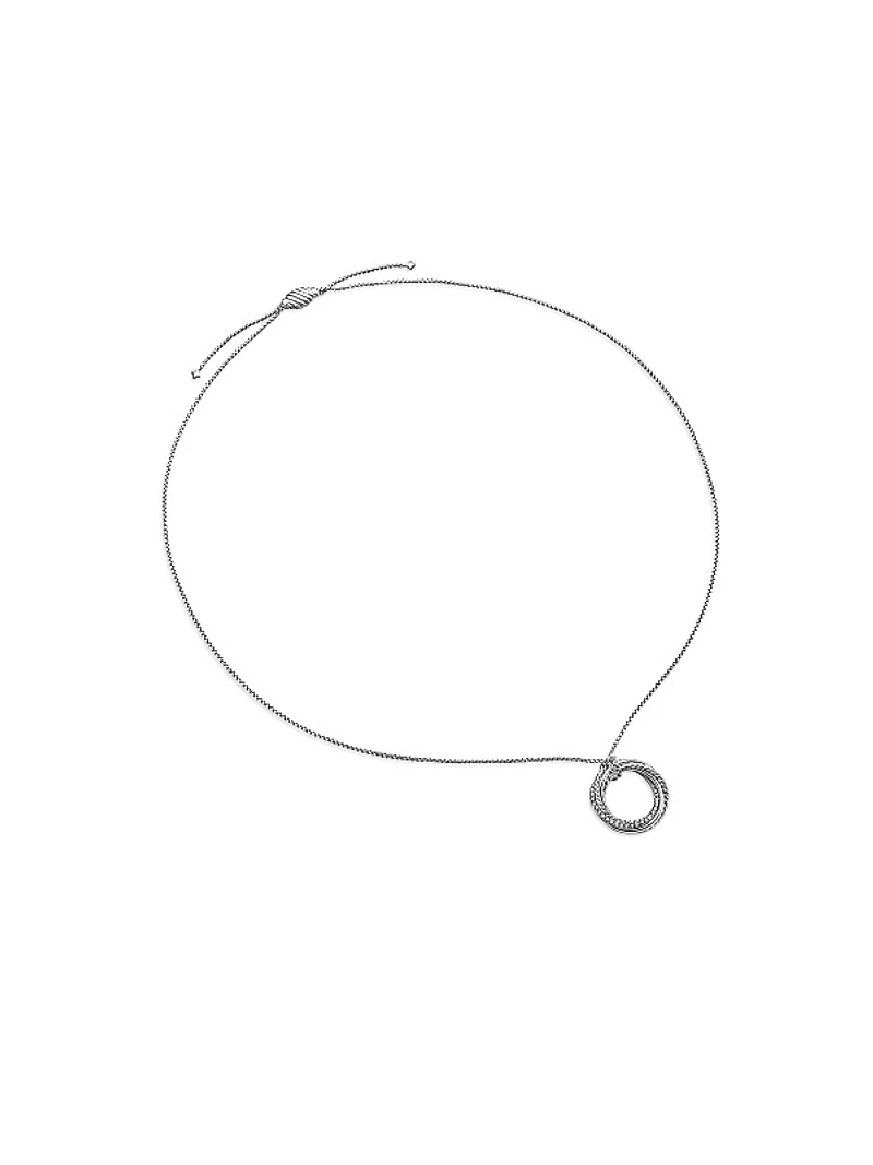 Crossover Pendant Necklace in Sterling Silver with Diamonds, 26mm