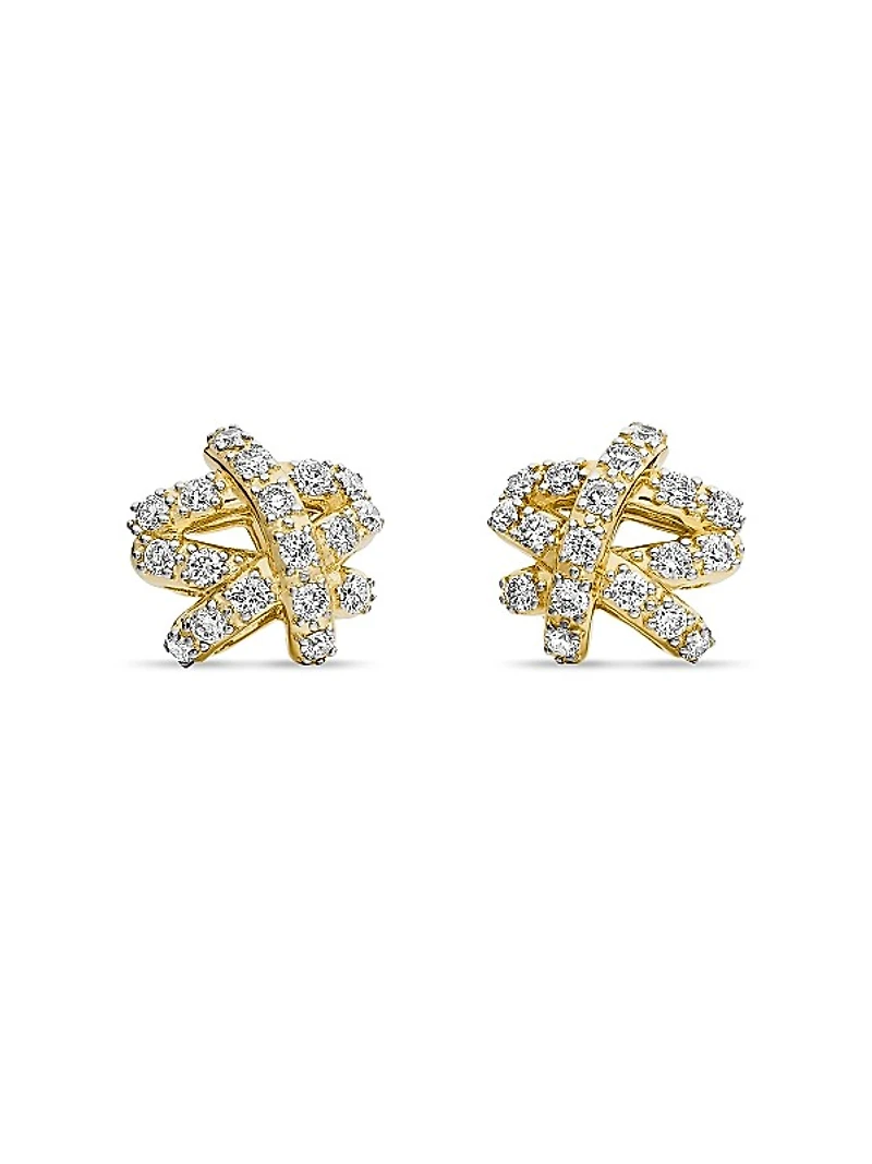 Pavé Crossover Stud Earrings in 18K Yellow Gold with Diamonds, 9mm