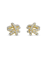 Pavé Crossover Stud Earrings in 18K Yellow Gold with Diamonds, 9mm