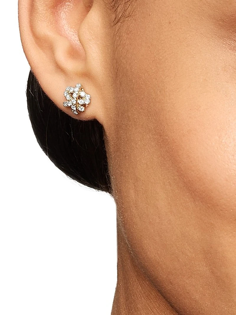 Pavé Crossover Stud Earrings in 18K Yellow Gold with Diamonds, 9mm
