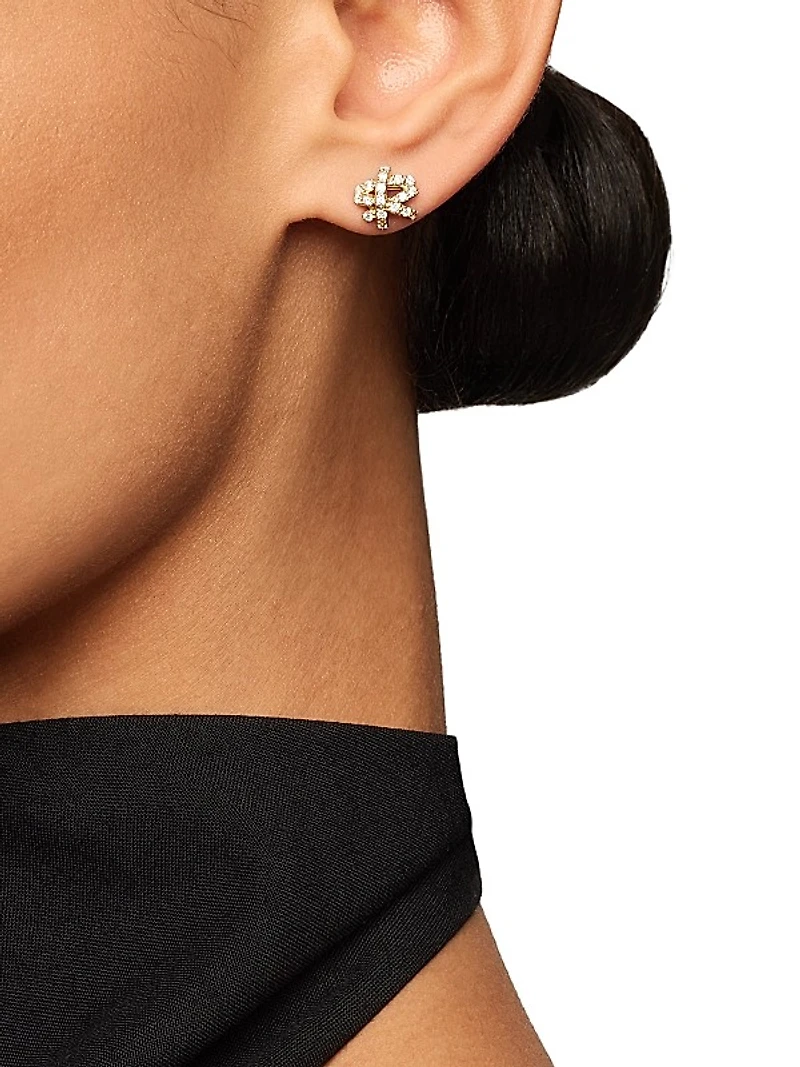 Pavé Crossover Stud Earrings in 18K Yellow Gold with Diamonds, 9mm