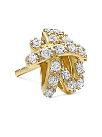 Pavé Crossover Stud Earrings in 18K Yellow Gold with Diamonds, 9mm