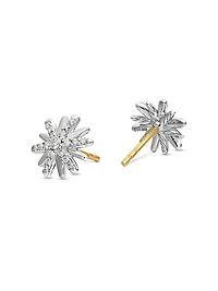 Petite Starburst Stud Earrings in Sterling Silver with Diamonds, 10mm