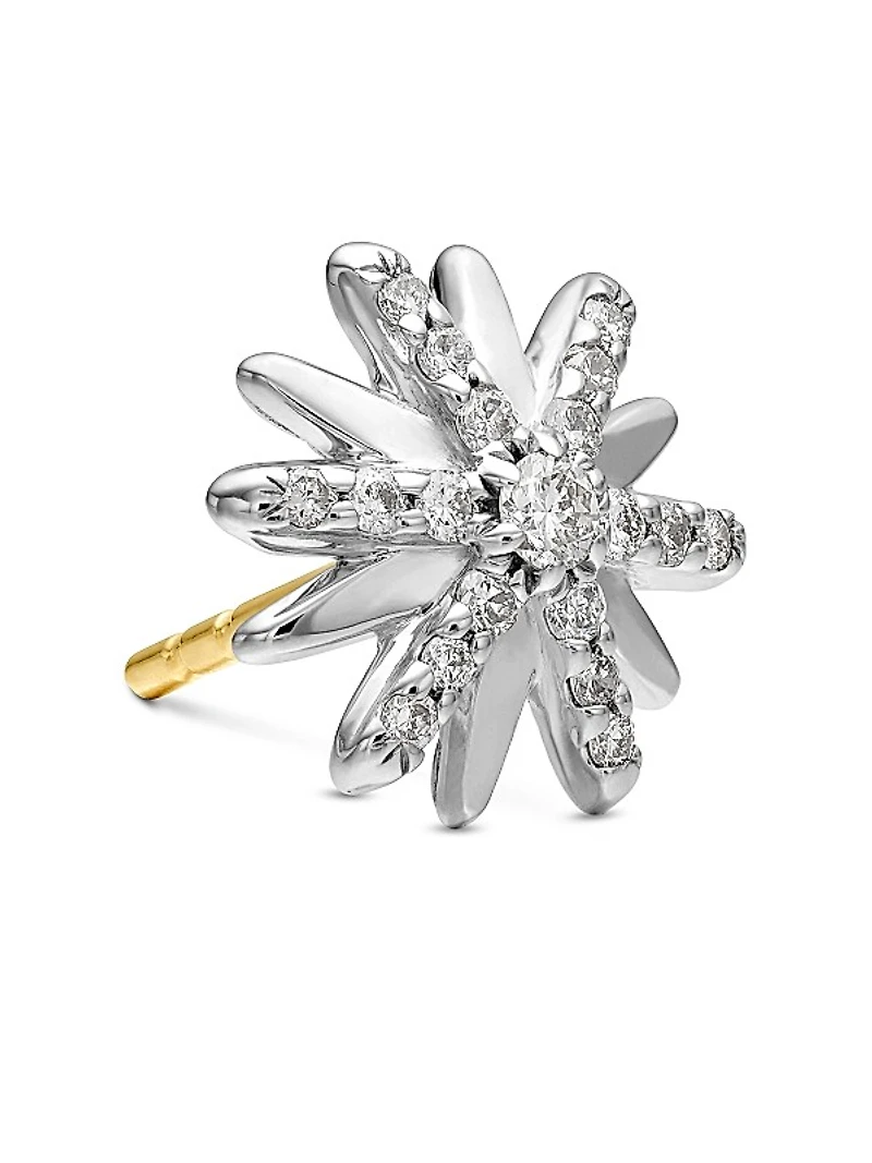 Petite Starburst Stud Earrings in Sterling Silver with Diamonds, 10mm