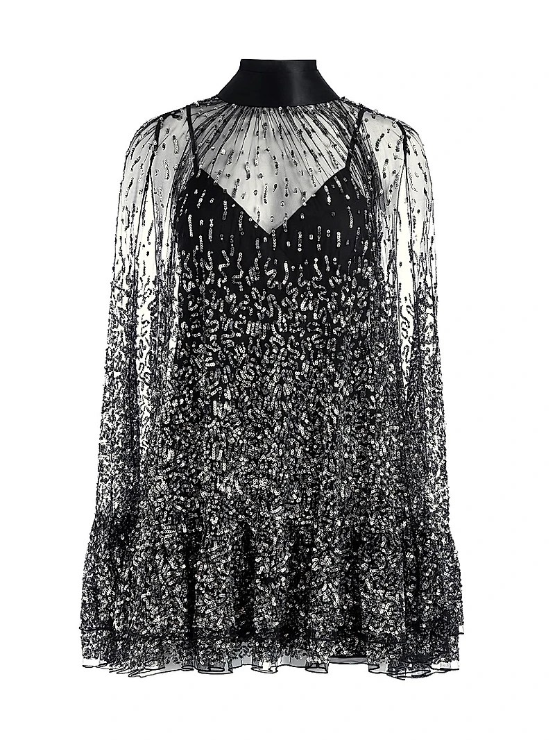 Zenon Sequined Cape Minidress