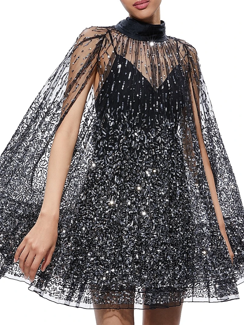 Zenon Sequined Cape Minidress