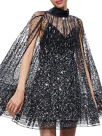 Zenon Sequined Cape Minidress