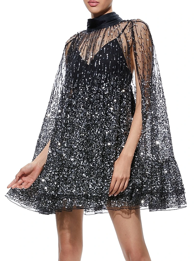 Zenon Sequined Cape Minidress