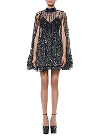 Zenon Sequined Cape Minidress