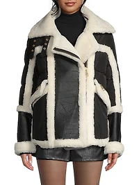 Mixed Media Shearling Down Moto Jacket