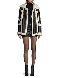 Mixed Media Shearling Down Moto Jacket