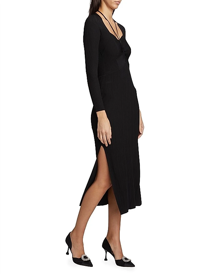 Edora Knit Tie-Front Midi-Dress