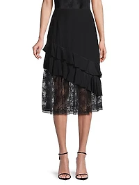 Embroidered Silk Ruffled Midi-Skirt