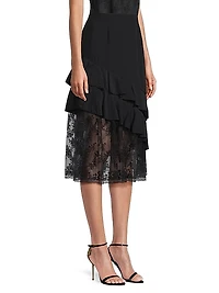 Embroidered Silk Ruffled Midi-Skirt