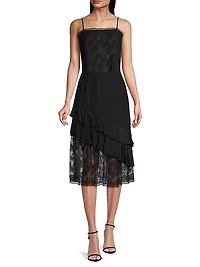 Embroidered Silk Ruffled Midi-Skirt