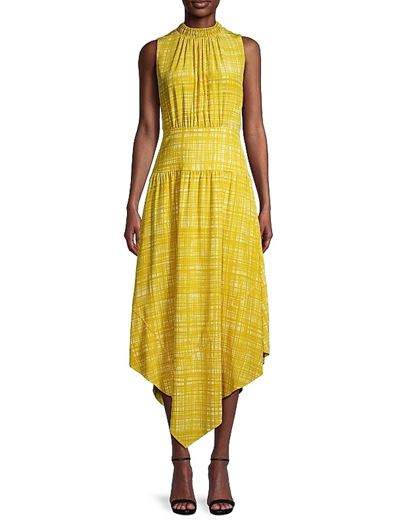 Printed Silk Asymmetric Midi-Dress