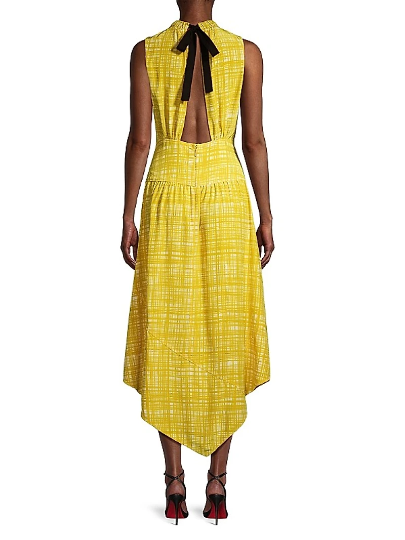 Printed Silk Asymmetric Midi-Dress