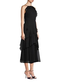 Polka Dot Tiered Chiffon Midi-Dress