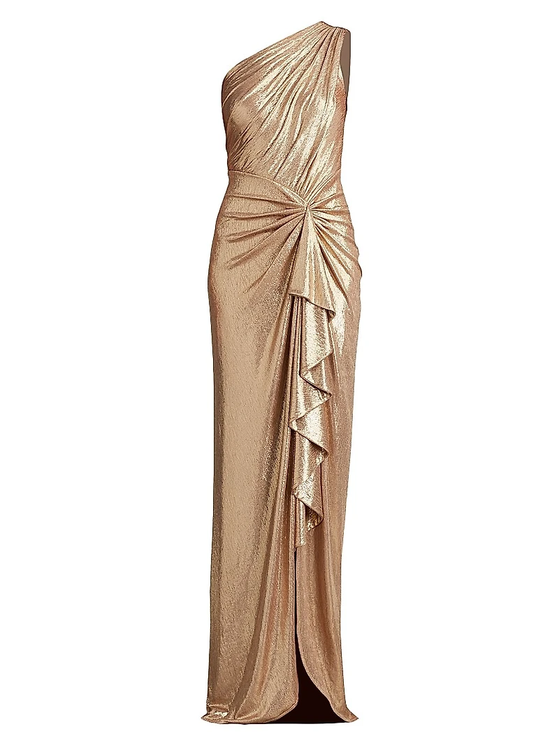 One-Shoulder Metallic Jersey Gown