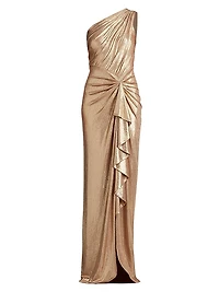 One-Shoulder Metallic Jersey Gown