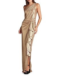 One-Shoulder Metallic Jersey Gown