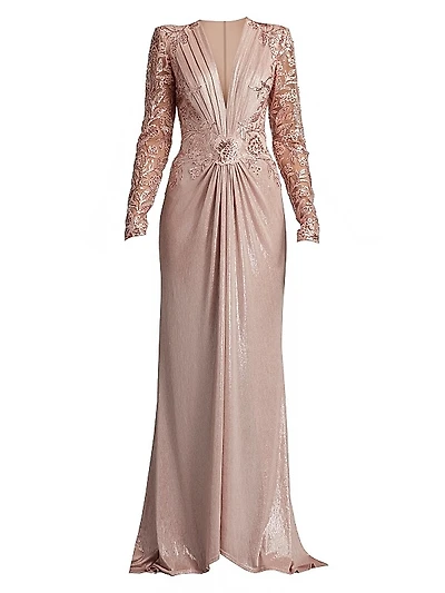 V-Neck Metallic Jersey Gown