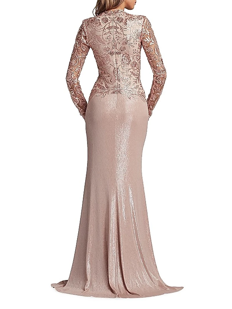 V-Neck Metallic Jersey Gown