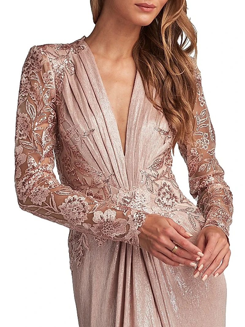 V-Neck Metallic Jersey Gown